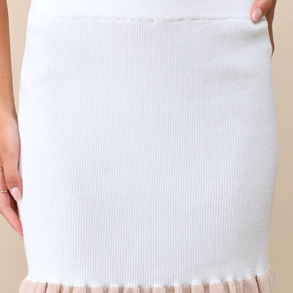 NWT Lulus Preppy Tendencies Ivory Ribbed Knit Ruffled Mini Sweater Skirt - Picture 4 of 7